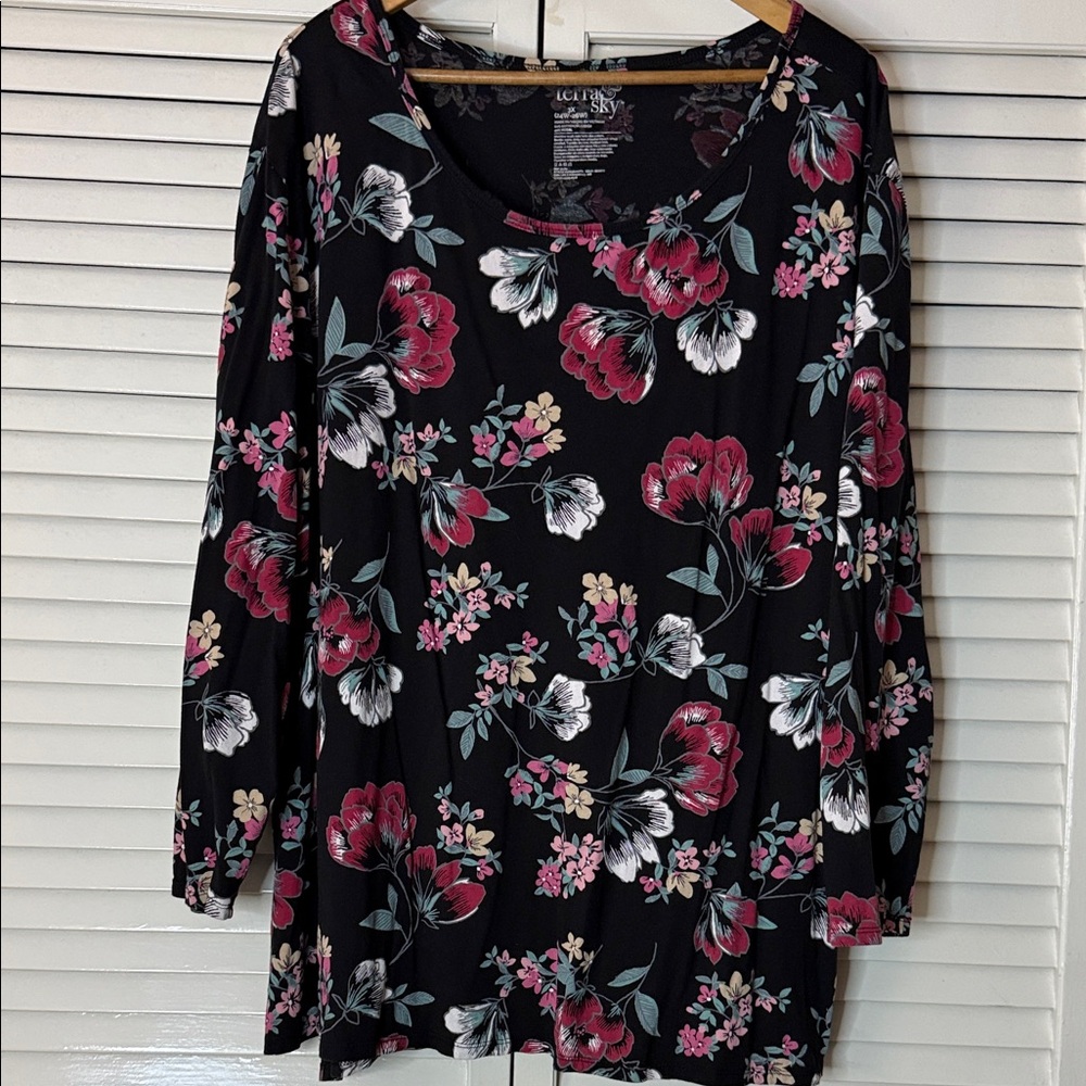 Terra & Sky Floral Black Top